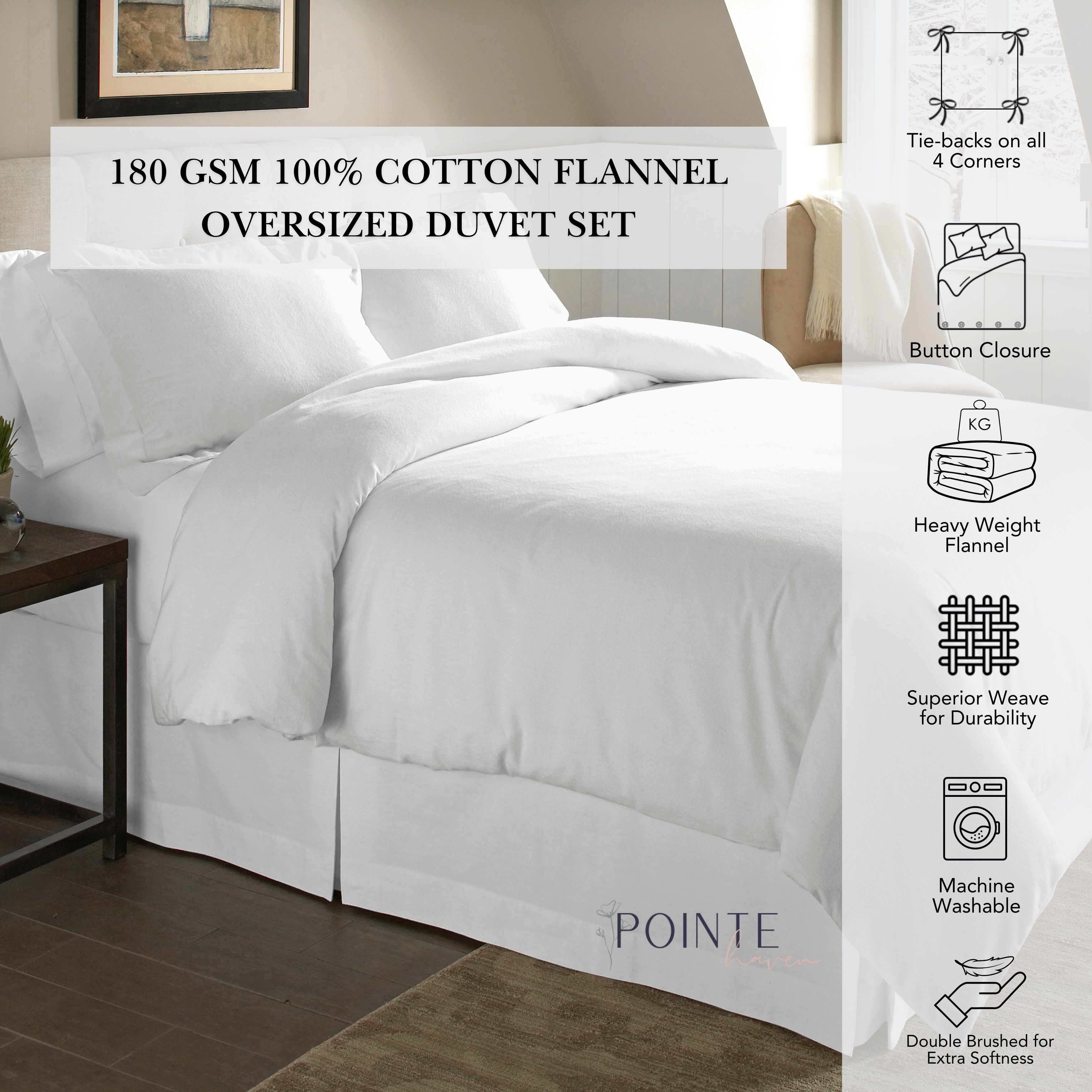 Pointehaven Derby 180 GSM Cotton Flannel Oversized Duvet Set - On